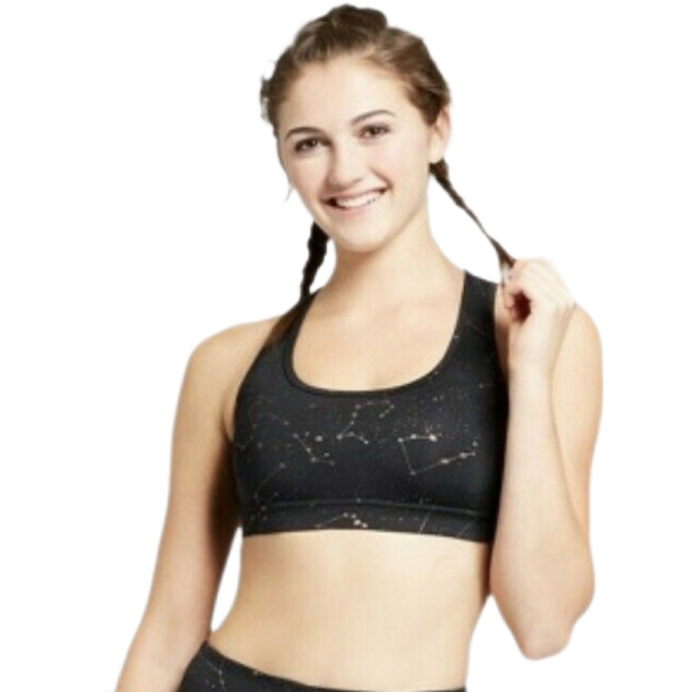 💥 JoyLab Black & Gold Constellation Sports Bra S